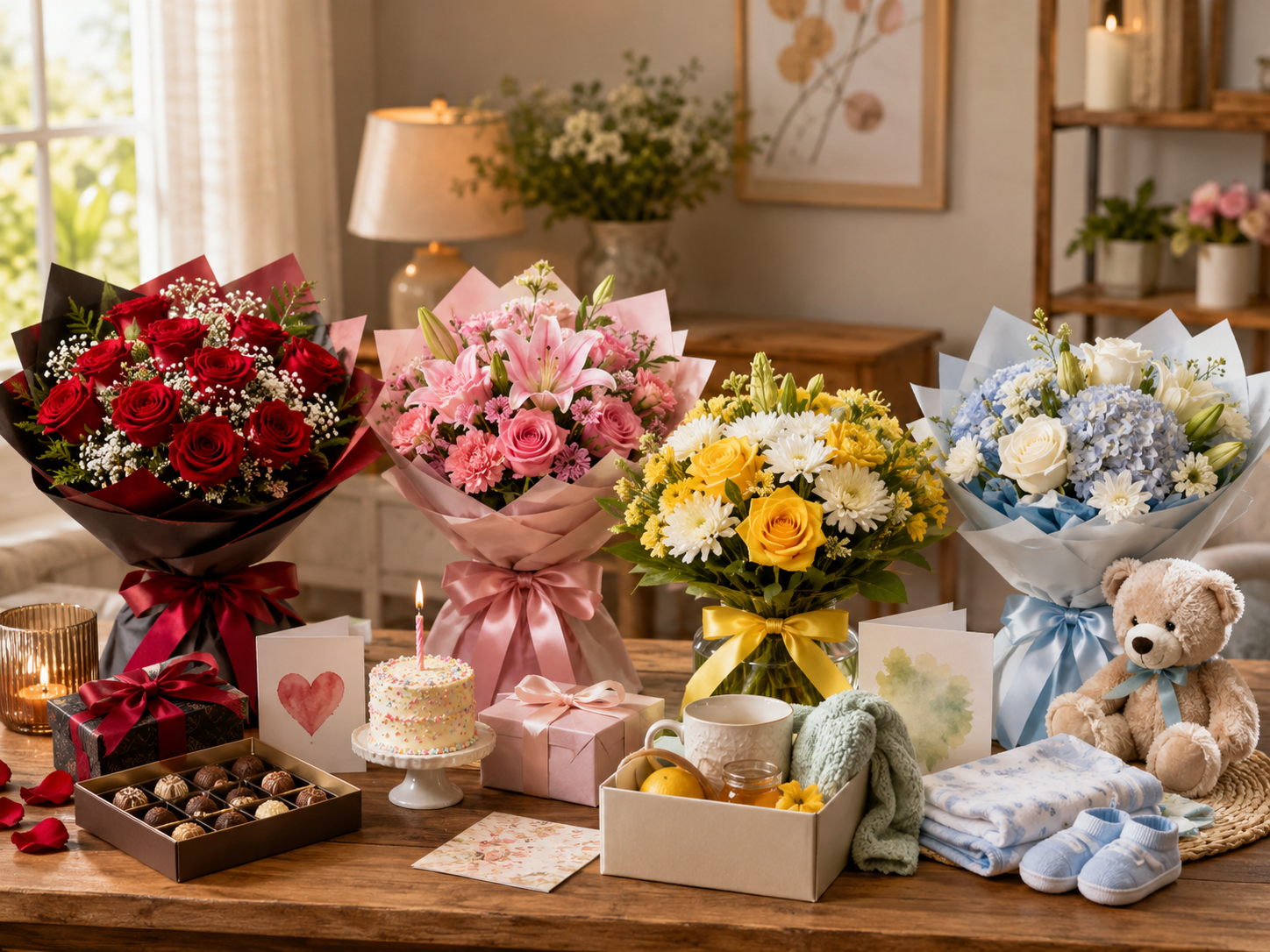 Fresh mixed bouquet arranged as a thoughtful housewarming flower gift in Kenya