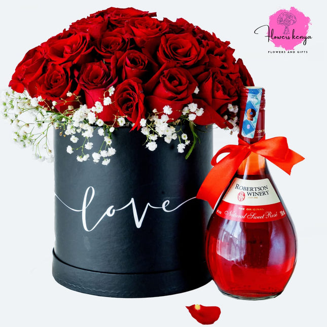 Love Round Hatbox with Red Wine