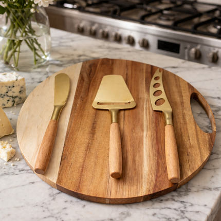 Acacia Cheese Board Set with 3 Knives
